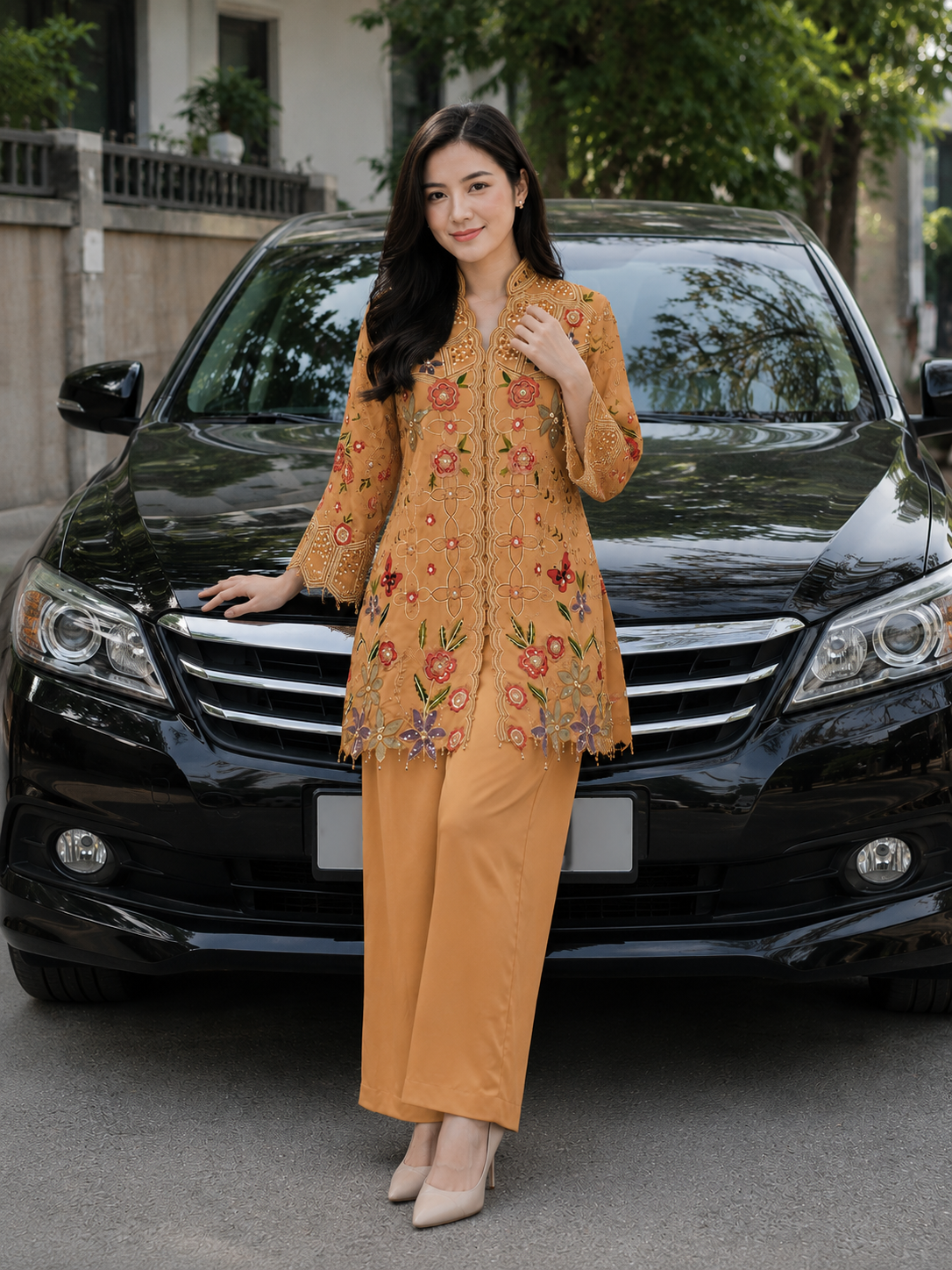 Peach Floral Embroidered Co-Ord Set