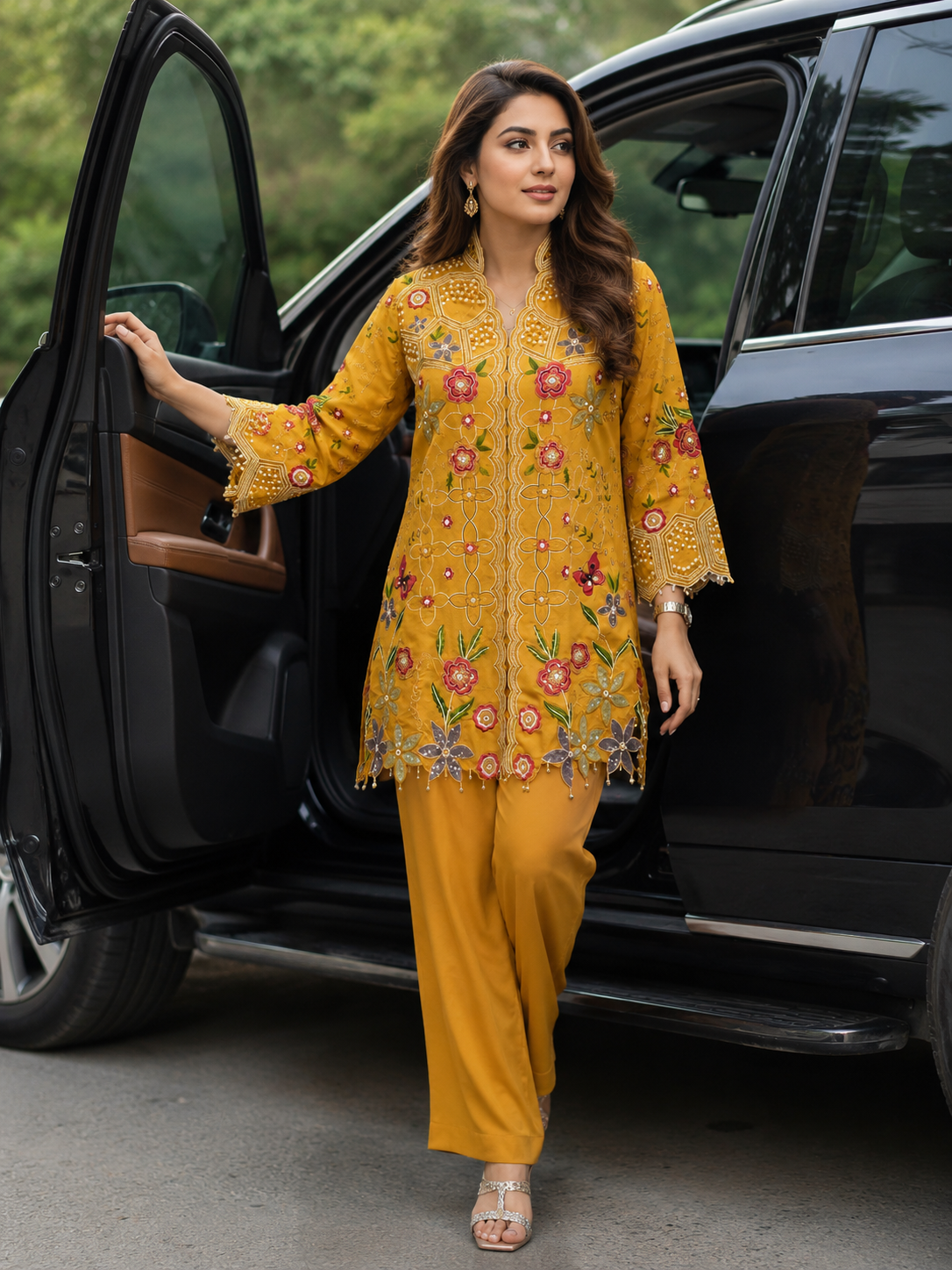 Peach Floral Embroidered Co-Ord Set