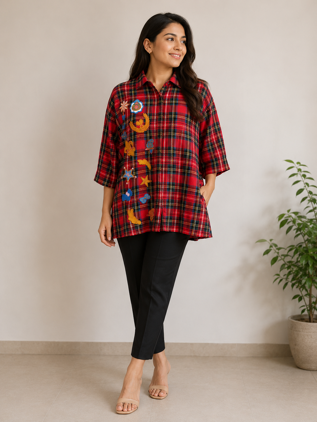 Checked embroidered shirt