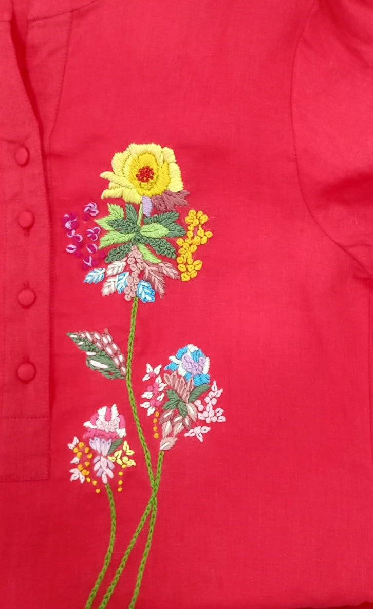 Crimson Floral Embroidered Co‑ord Set