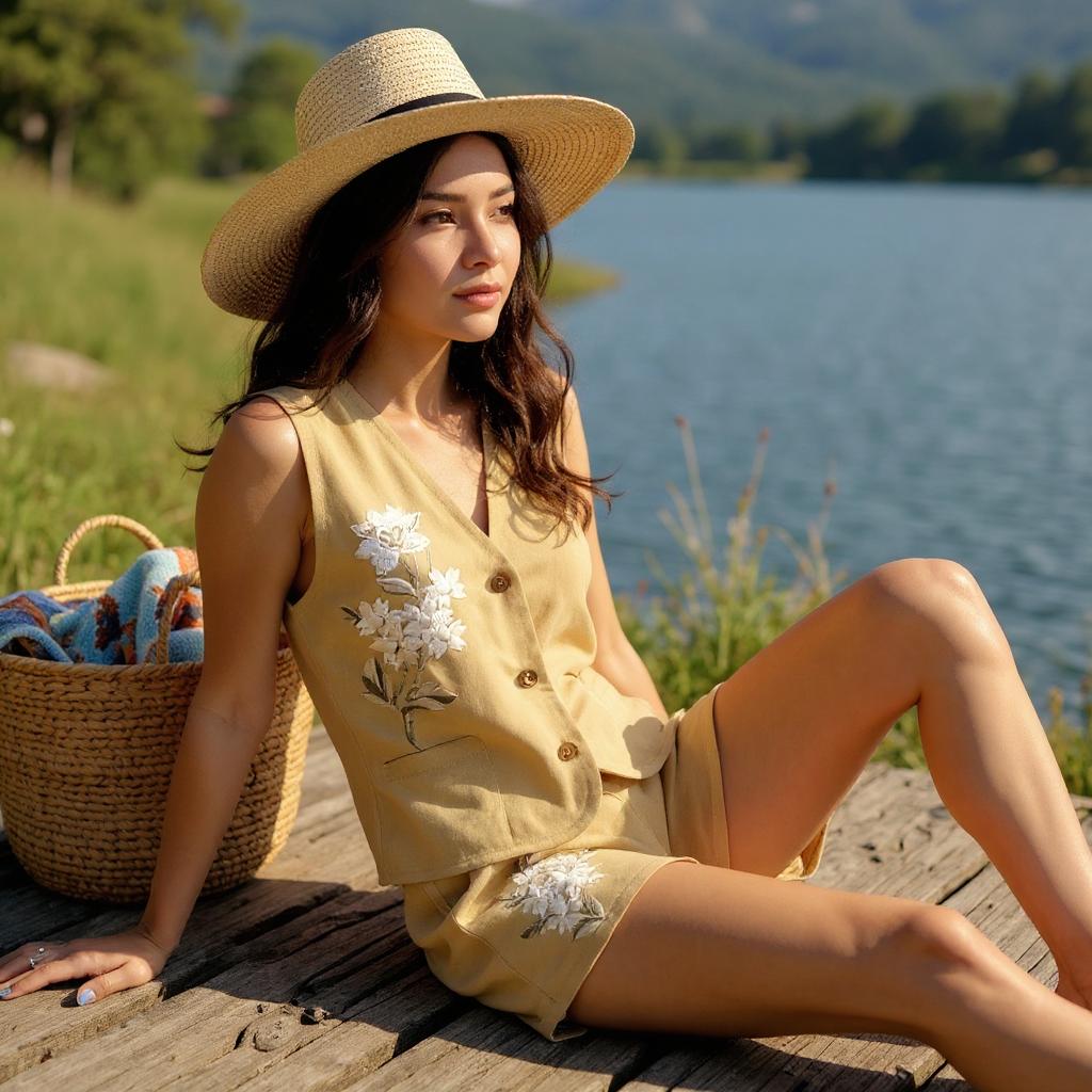 Mustard Linen Vest & Shorts Set