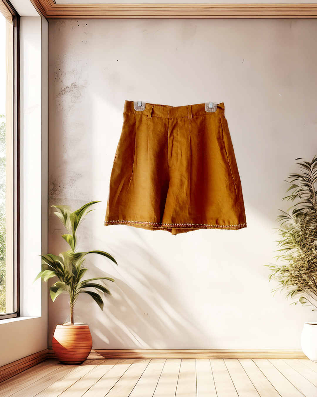 Mustard Linen Vest & Shorts Set
