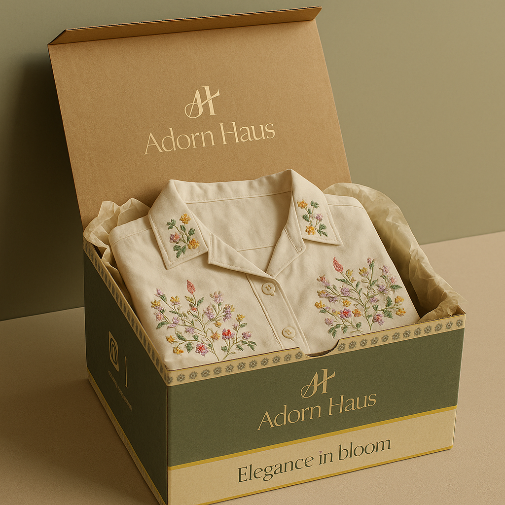 Beige Floral Embroidered Lounge Set