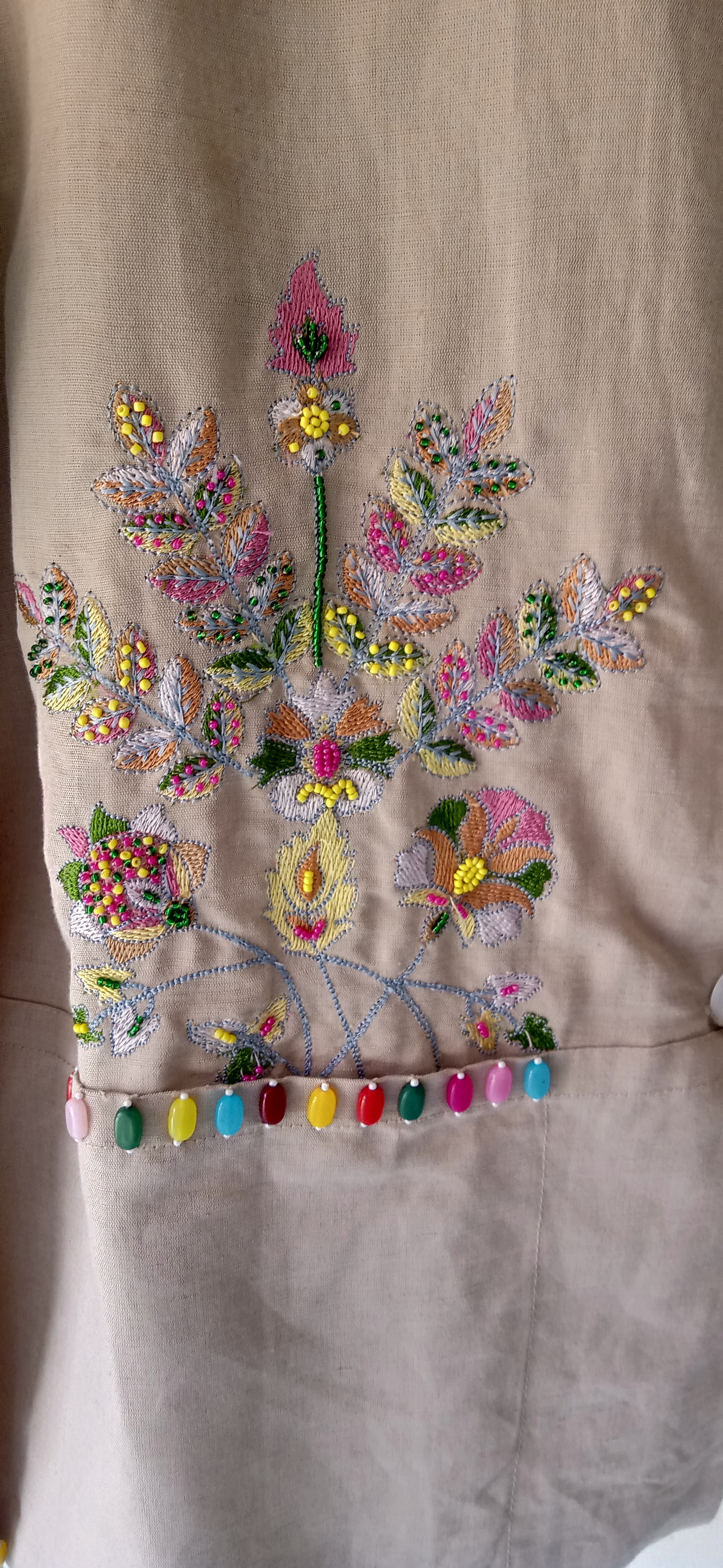 Beige Floral Embroidered Lounge Set