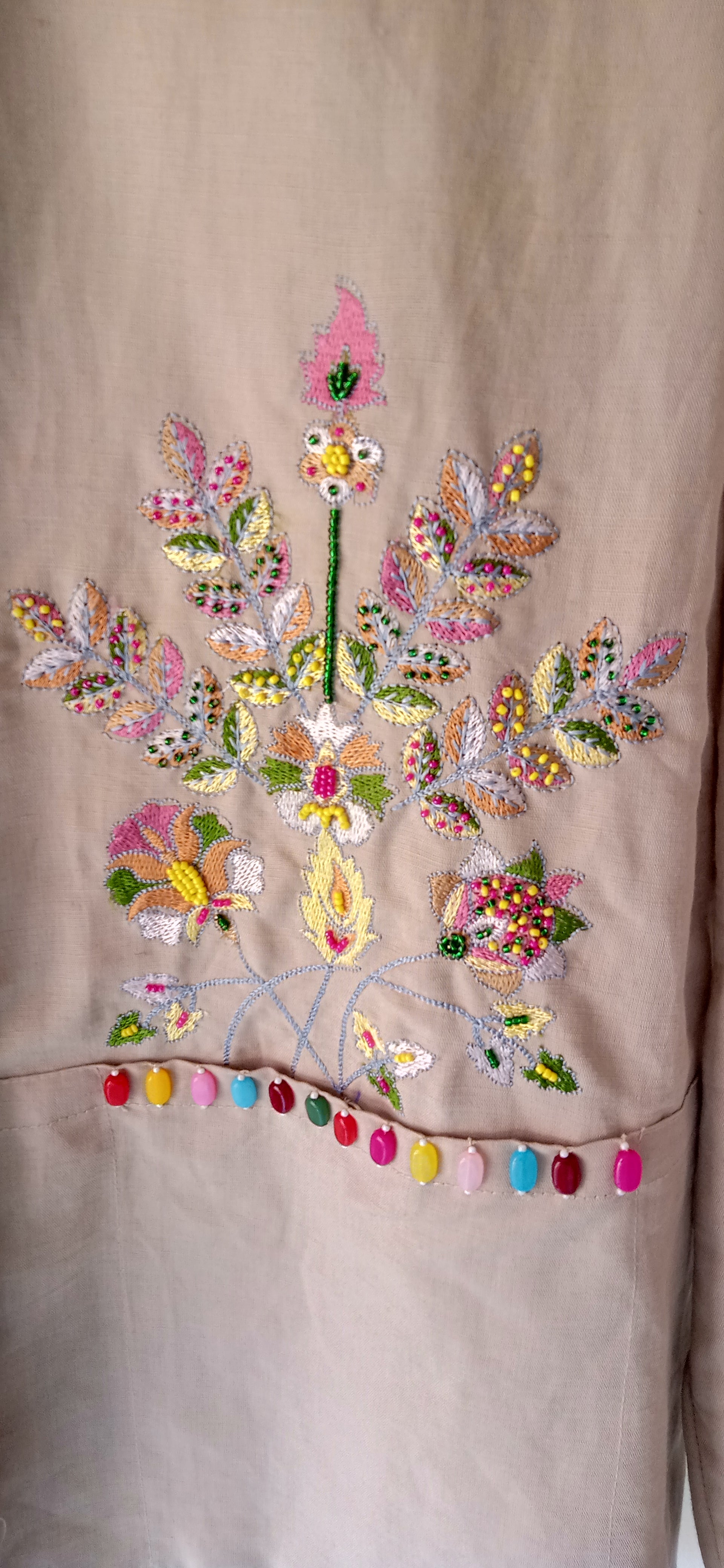 Beige Floral Embroidered Lounge Set