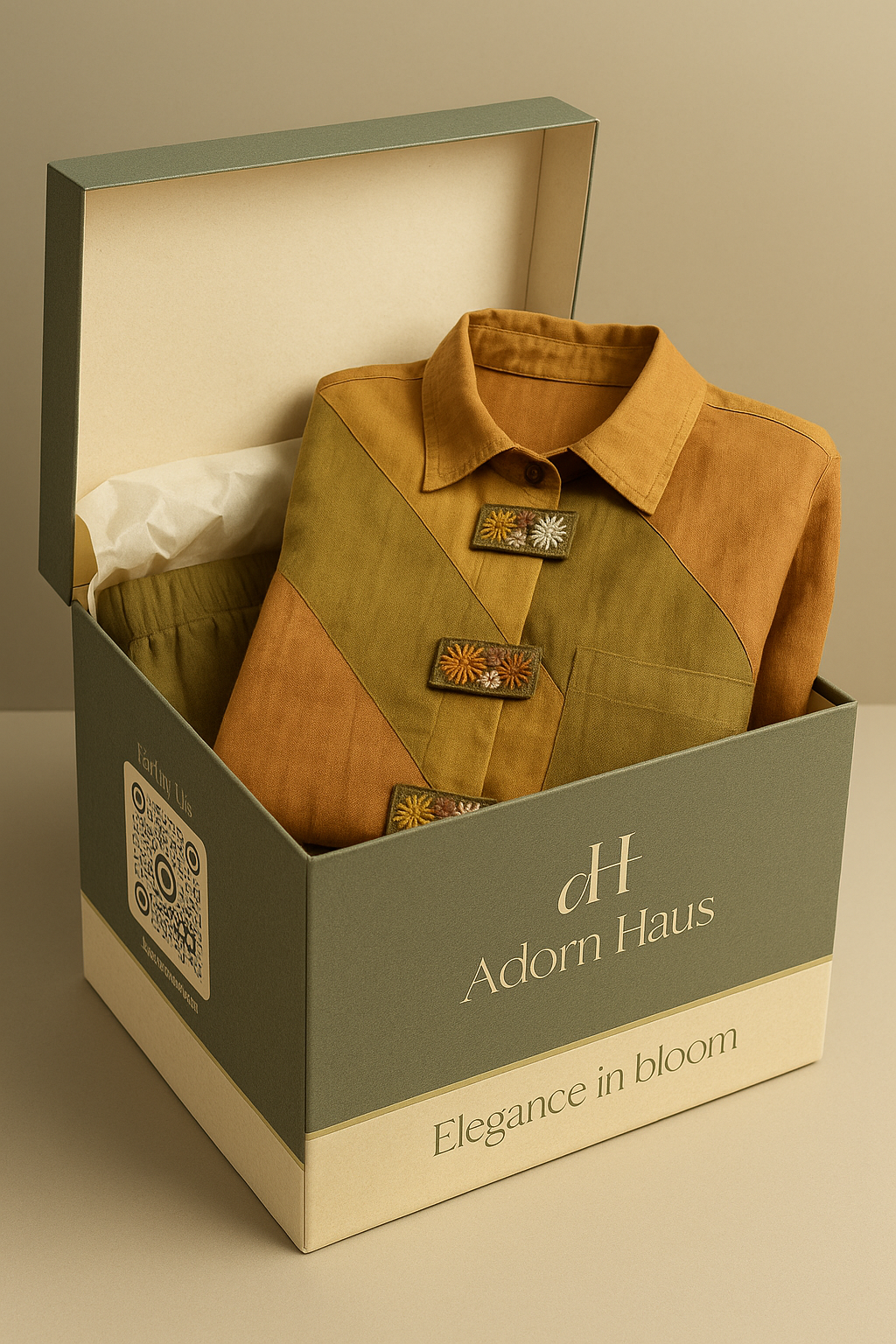 Patchwork Mustard‑Olive Jacket Set