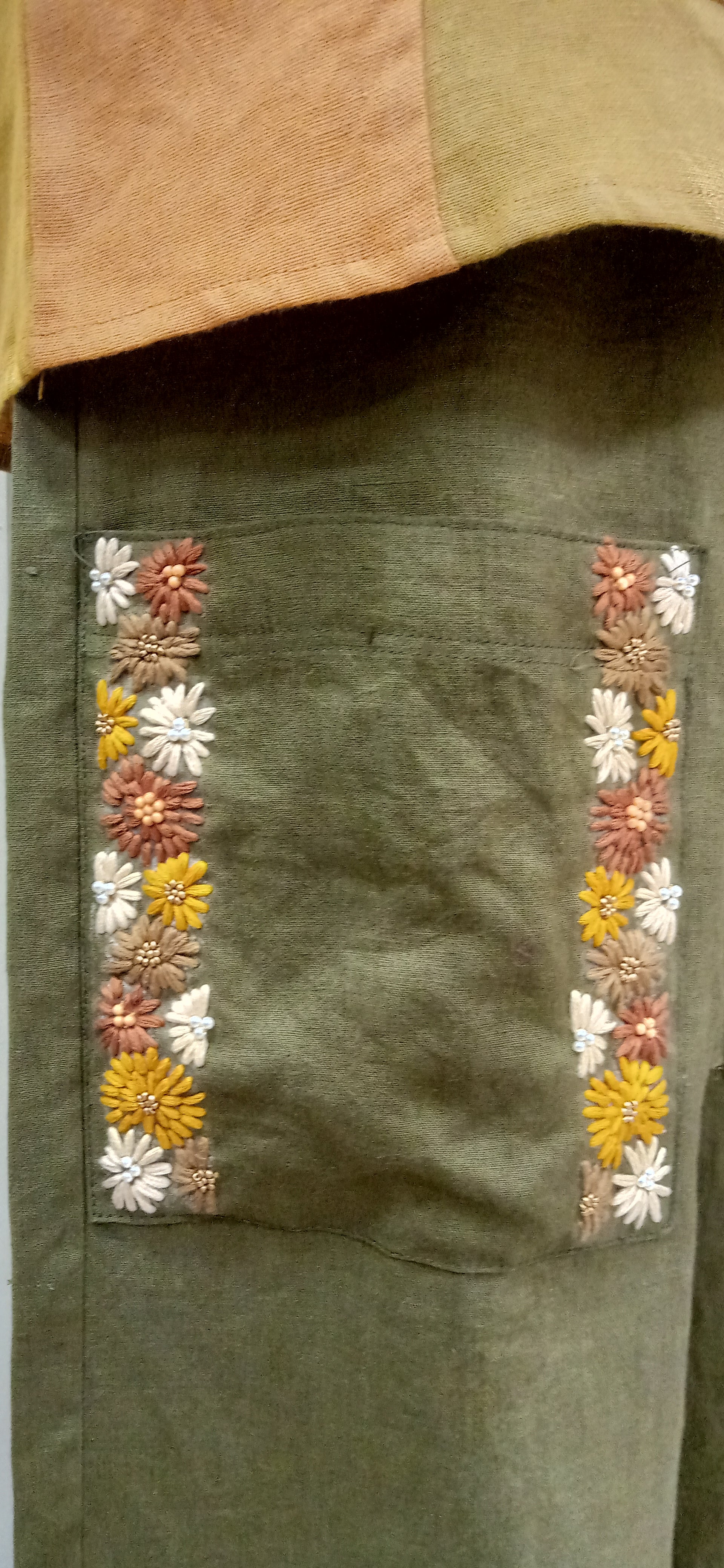 Patchwork Mustard‑Olive Jacket Set