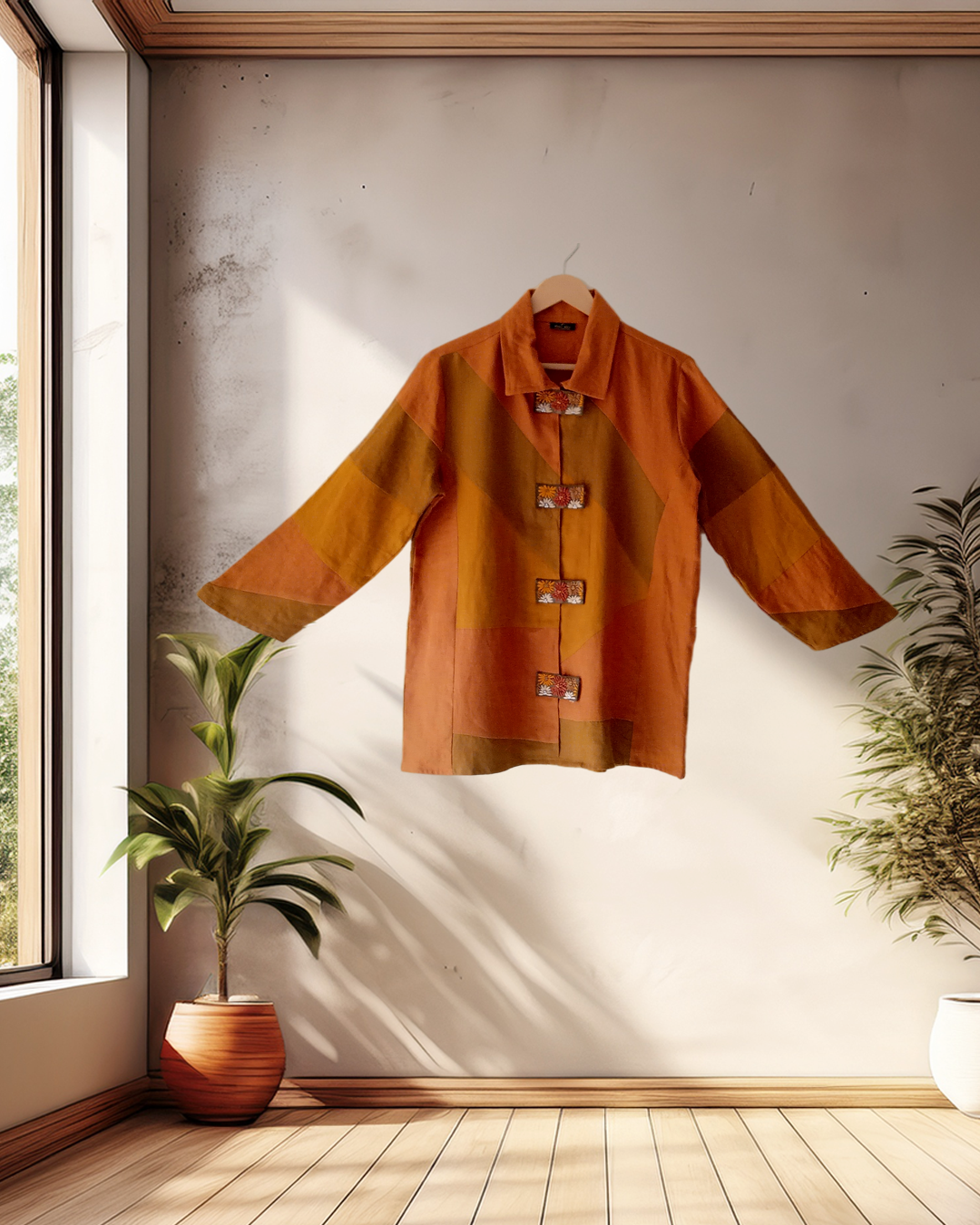 Patchwork Mustard‑Olive Jacket Set