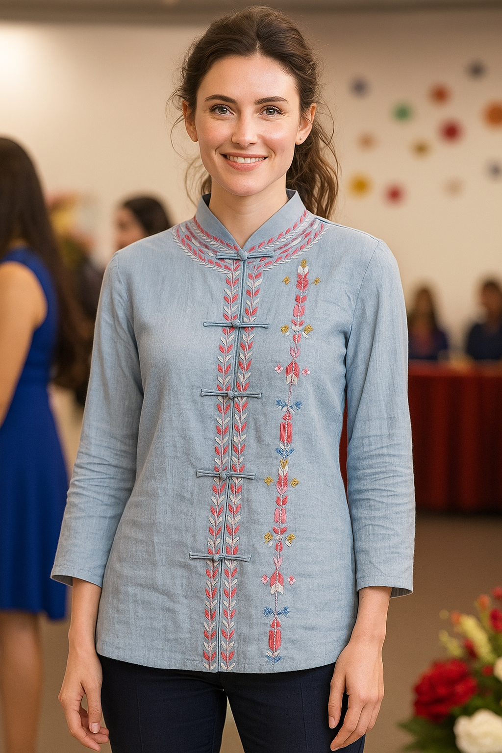 Sky Blue Embroidered Casual Shirt
