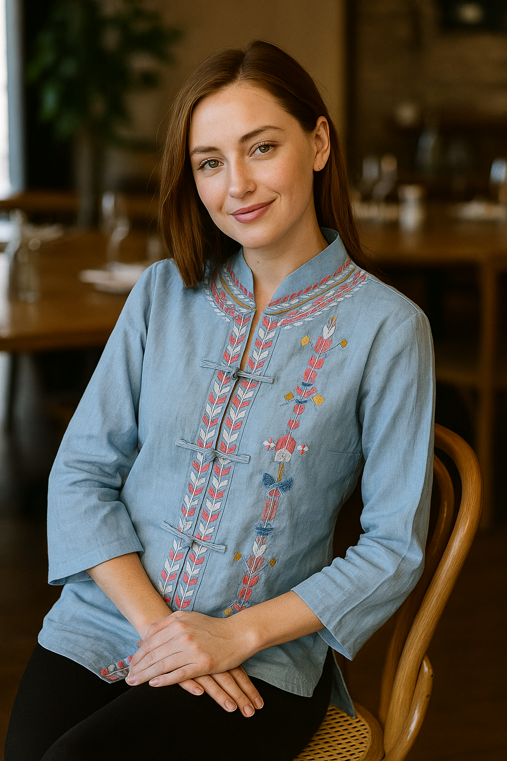Sky Blue Embroidered Casual Shirt