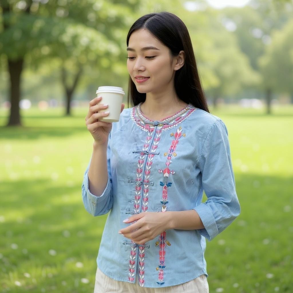 Sky Blue Embroidered Casual Shirt