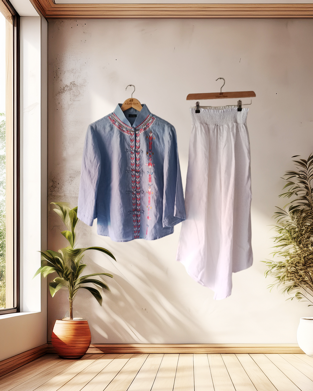 Sky Blue Embroidered Casual Shirt