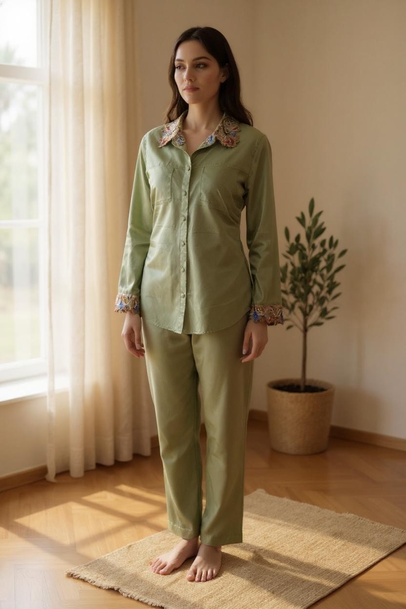 Sage Embroidered Collar Set