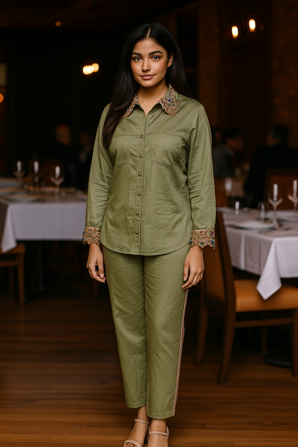 Sage Embroidered Collar Set