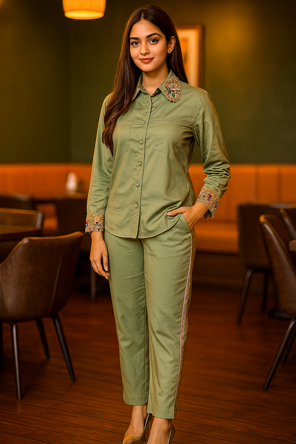 Sage Embroidered Collar Set