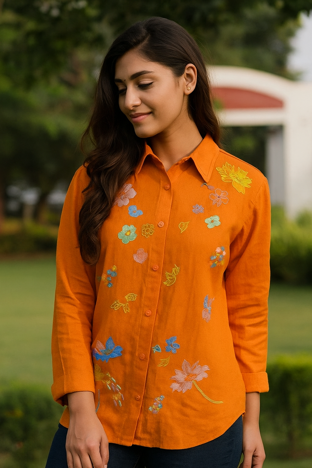 Amber Bloom Floral Linen Shirt