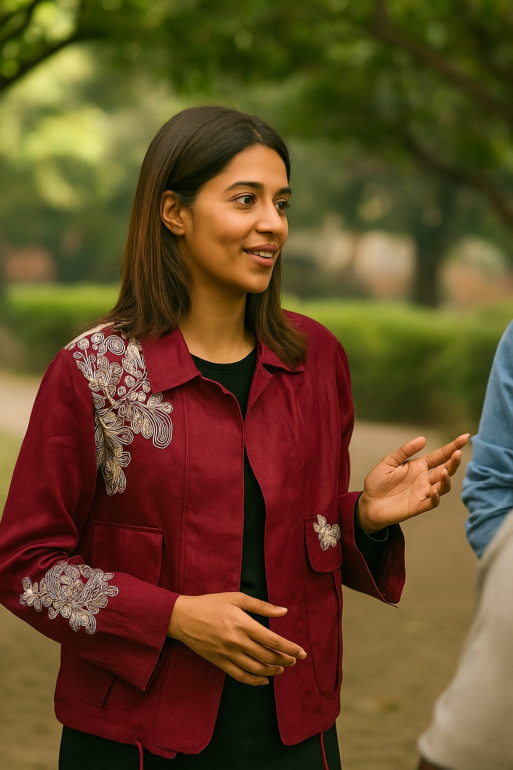 Maroon Floral Embroidered Linen Jacket