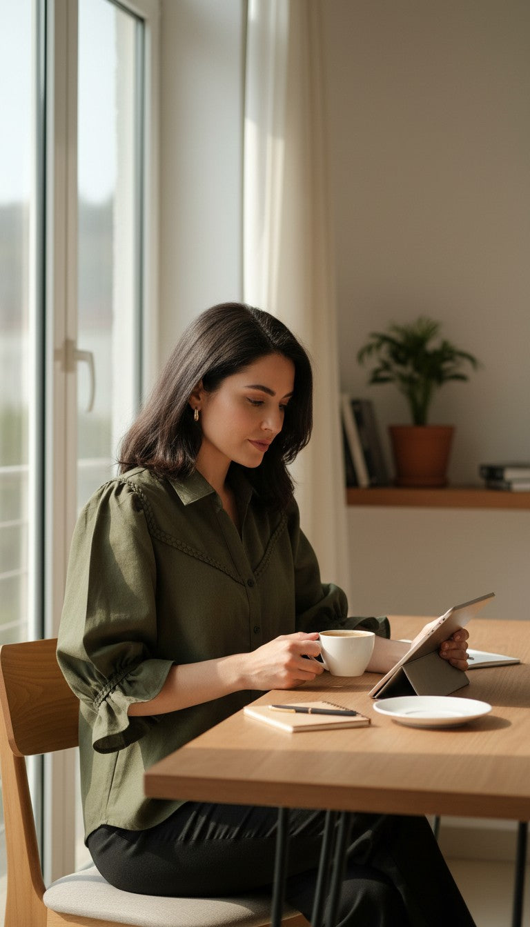 Olive braided yoke shirt