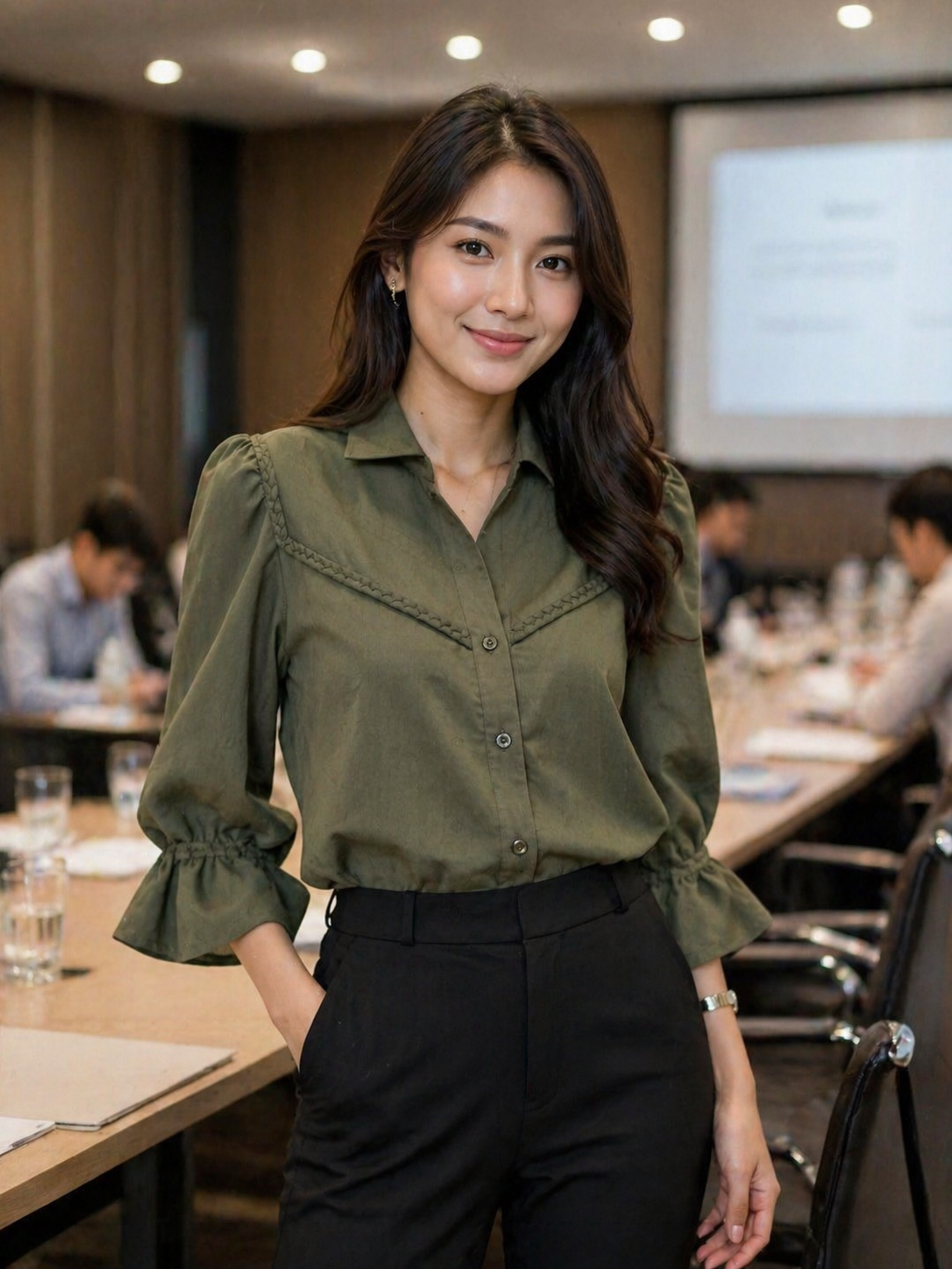 Olive braided yoke shirt
