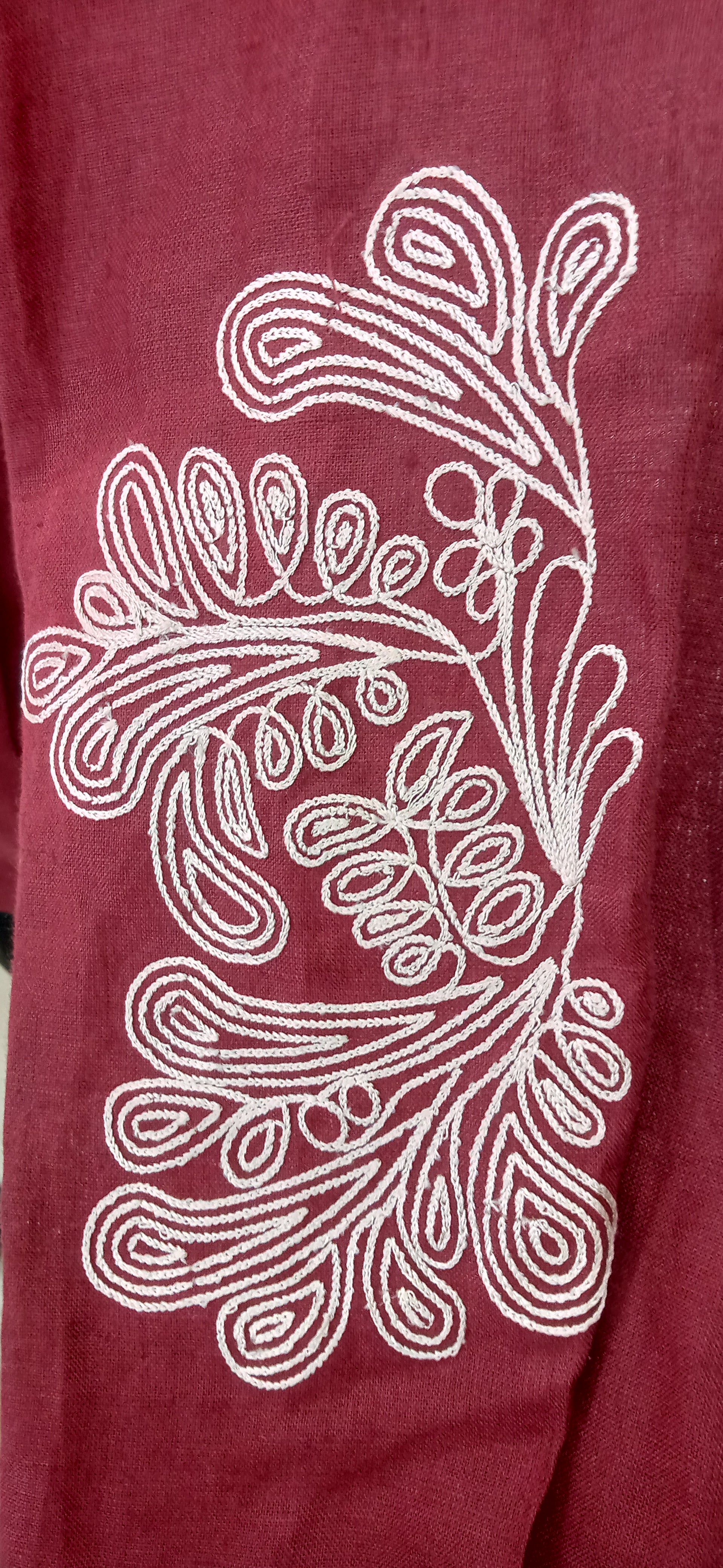 Maroon Floral Embroidered Linen Jacket