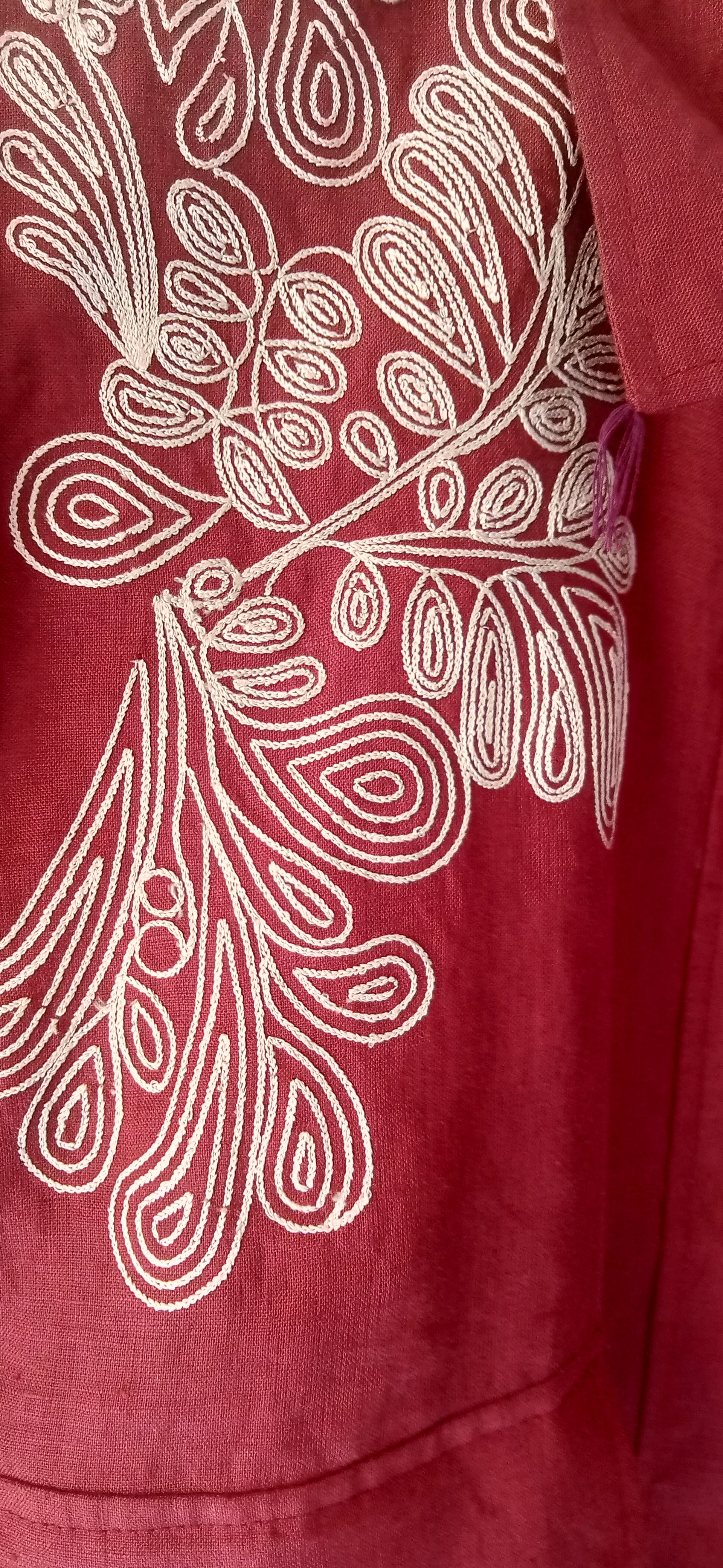 Maroon Floral Embroidered Linen Jacket