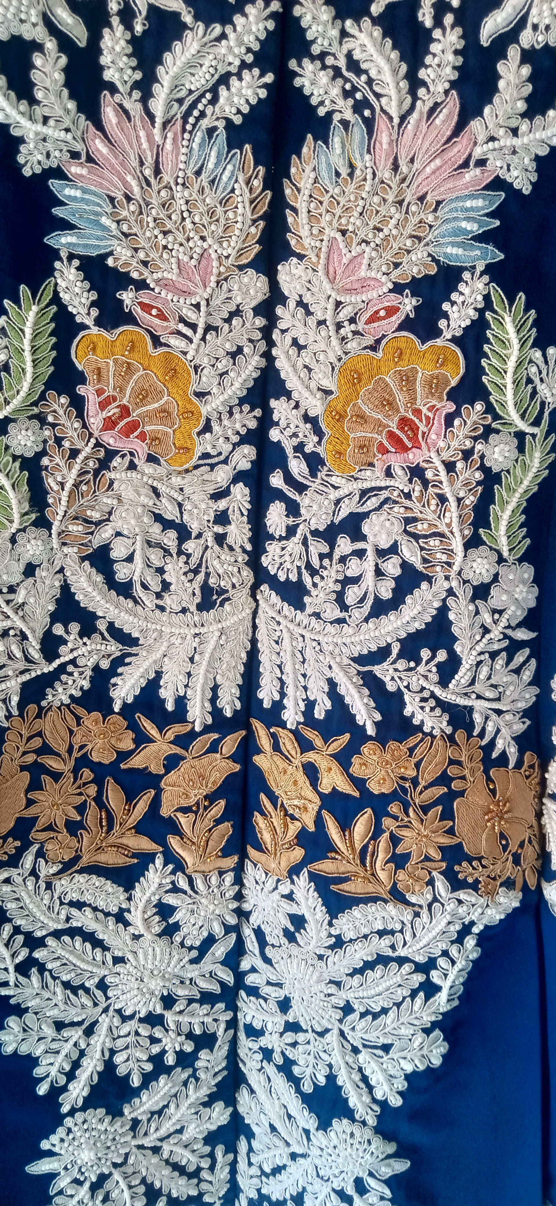 Royal Blue Embroidered Jacket & Drape Skirt Set