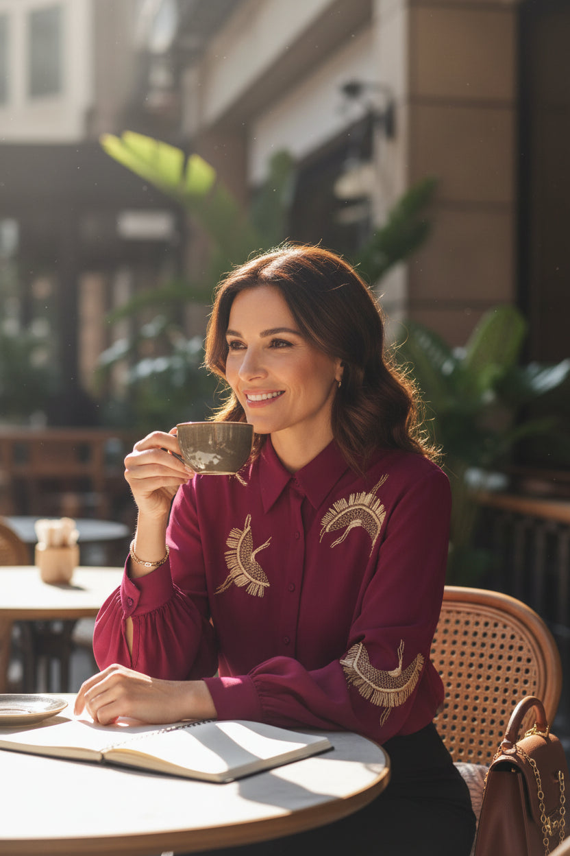 Royal Crane Embroidered Shirt