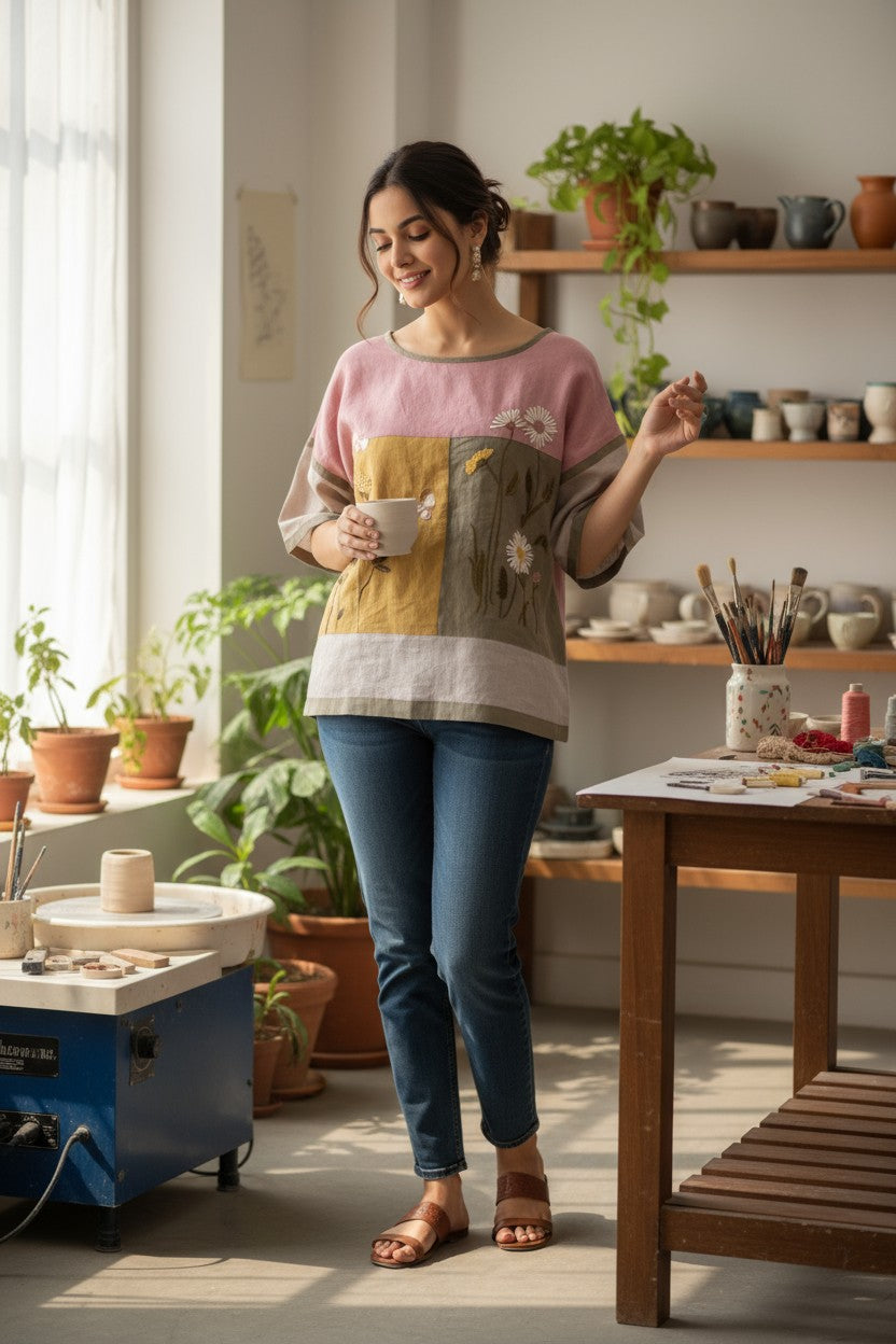 Rosewood Panel Embroidered Top