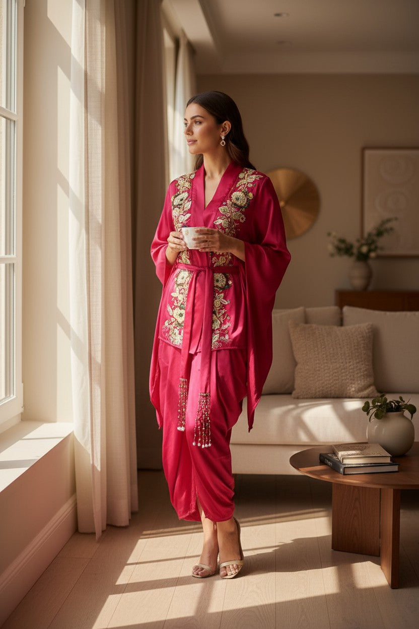 Ruby Bloom Embroidered Kimono Jacket Set