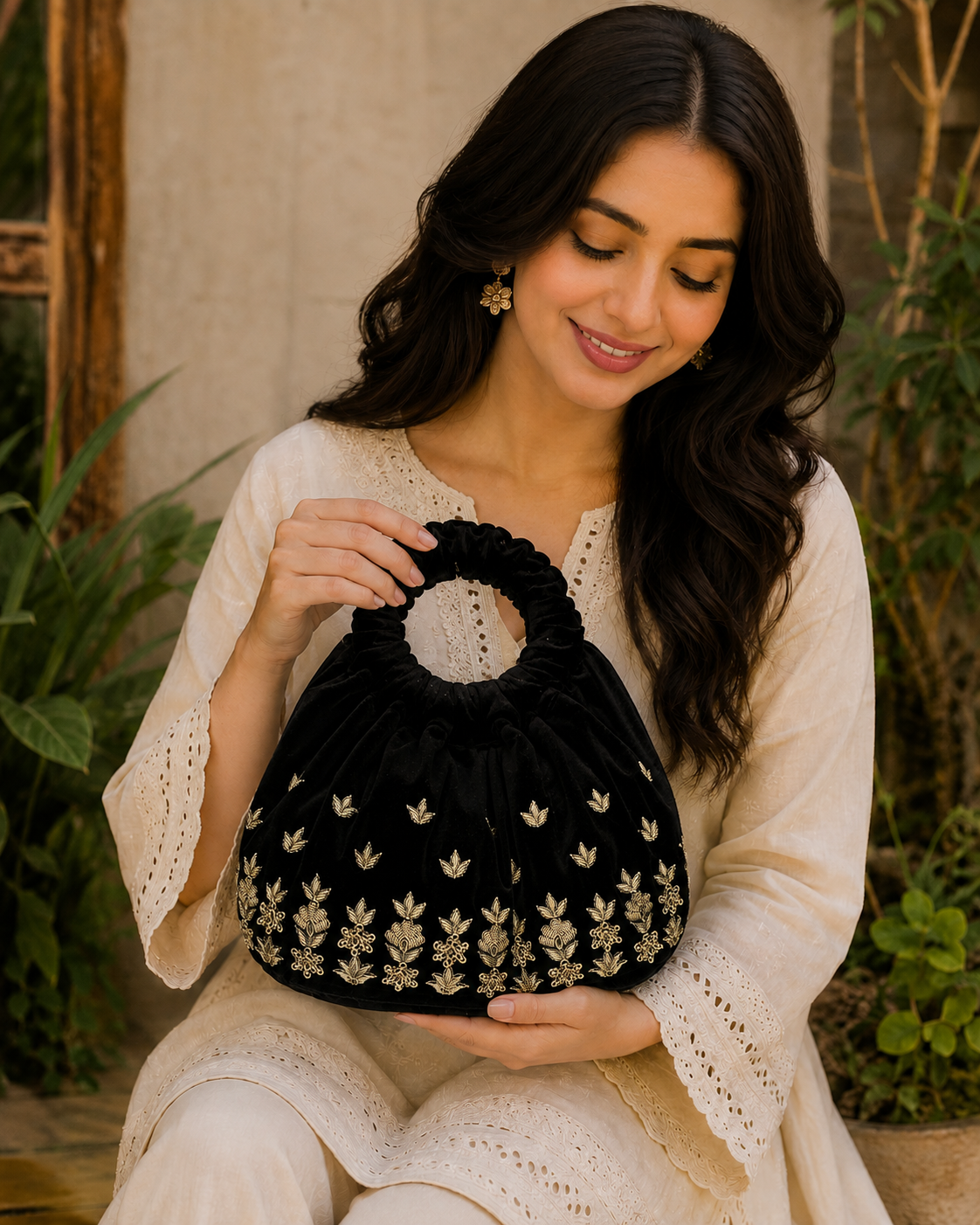 Gold Leaf Embroidered Potli