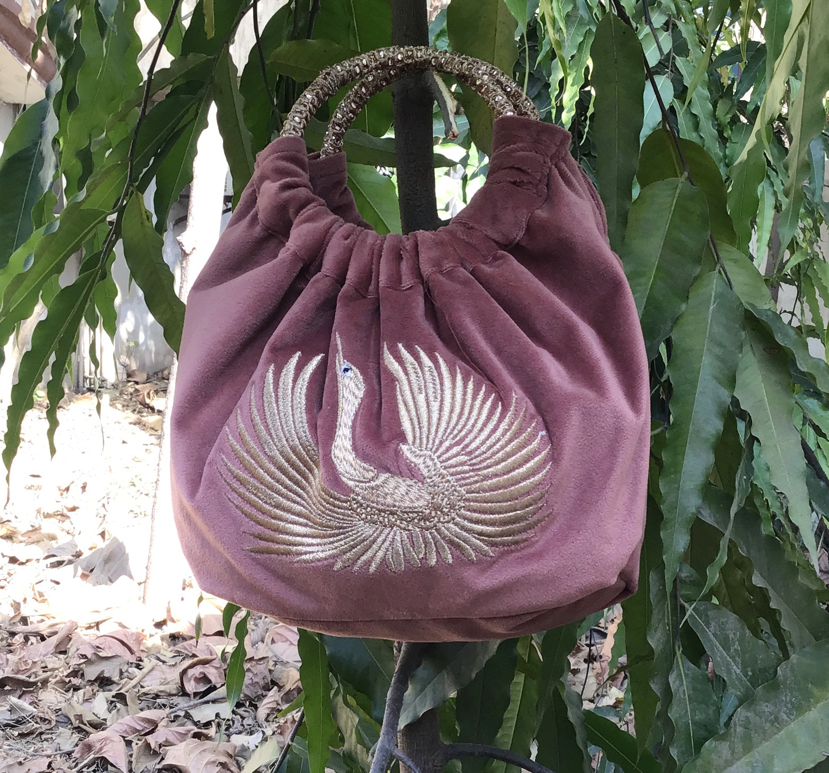 Golden Peacock Embroidered Potli