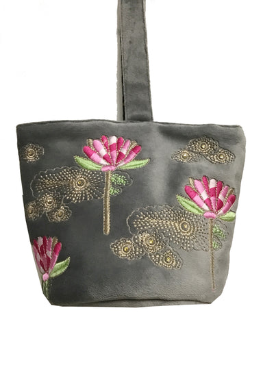Emerald Lotus Embroidered Velvet Potli