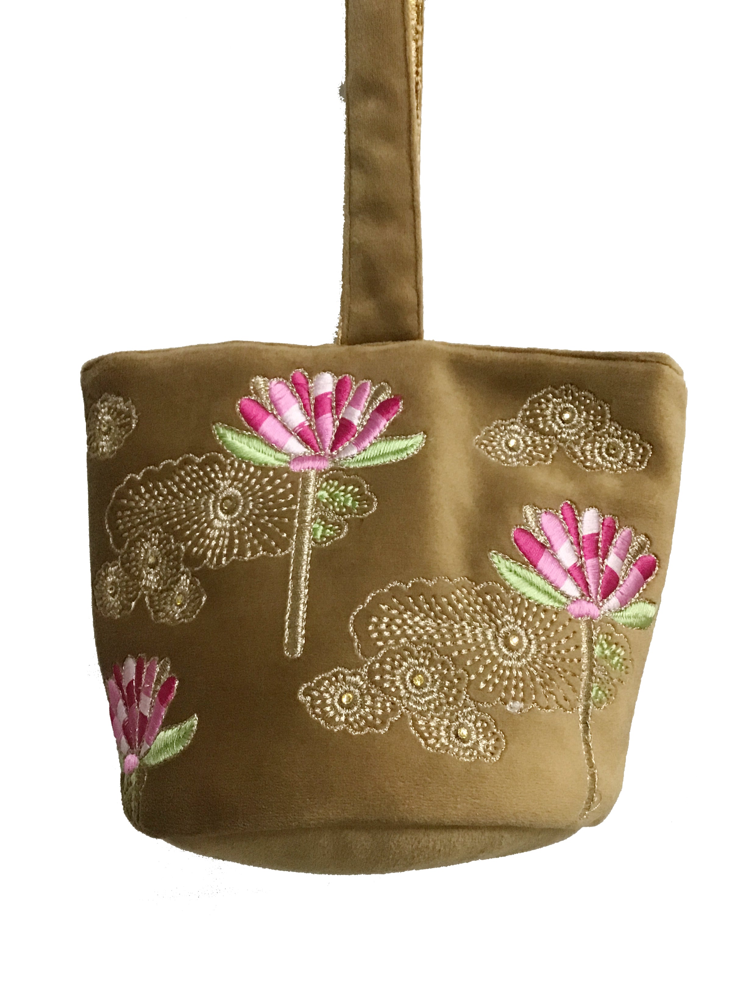 Emerald Lotus Embroidered Velvet Potli
