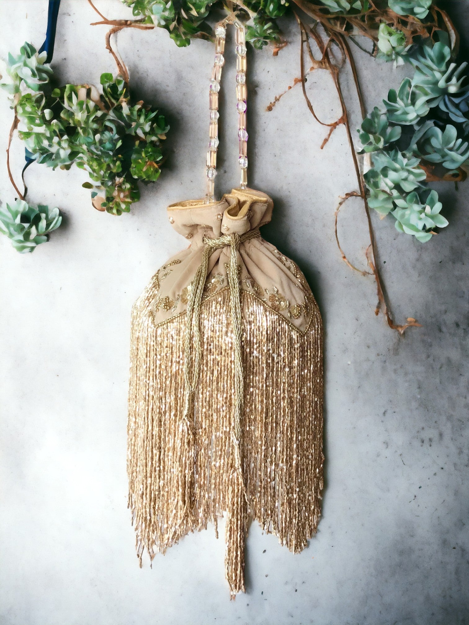 Blush Crystal Fringe Potli