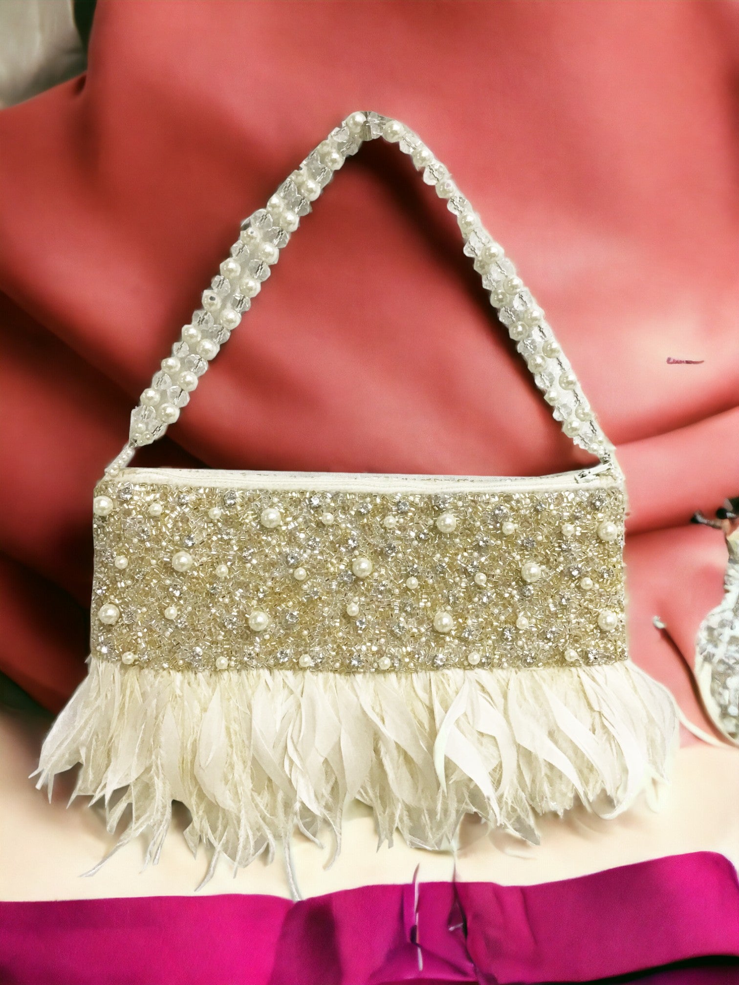 Champagne Pearl Feather Potli