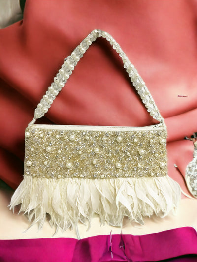 Champagne Pearl Feather Potli