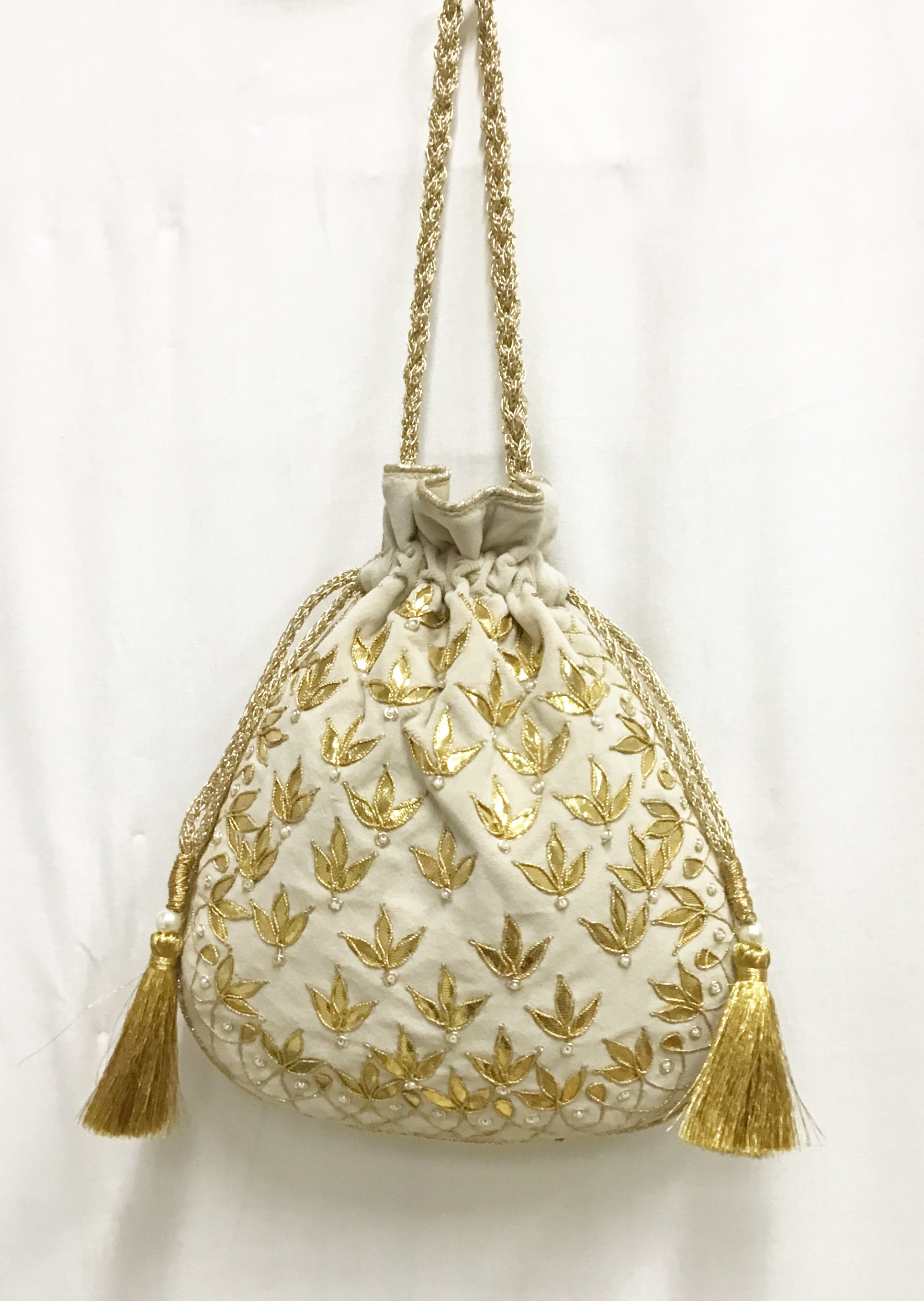 Ivory Bloom Embroidered Potli