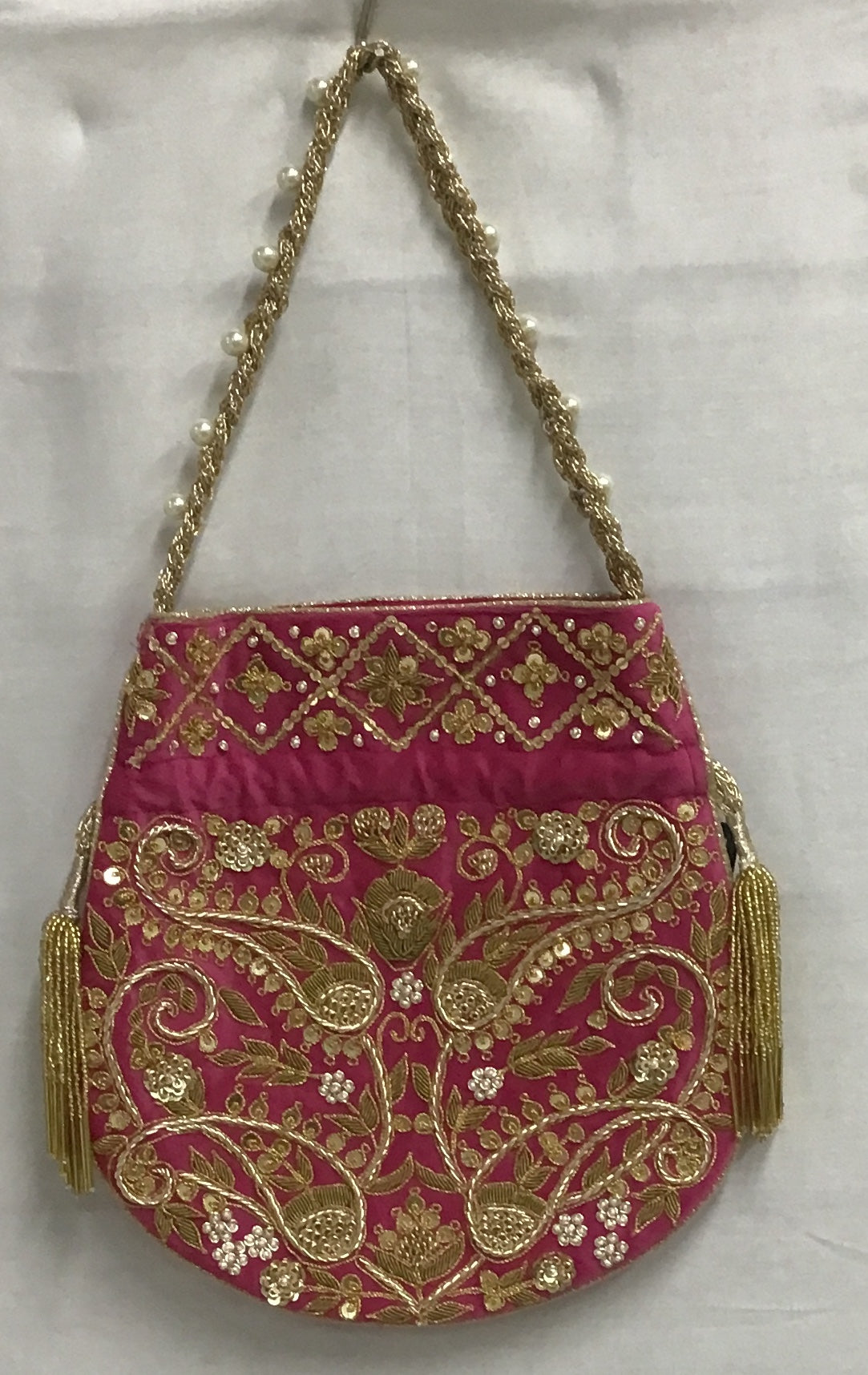 Magenta Bloom Gold Embroidered Potli
