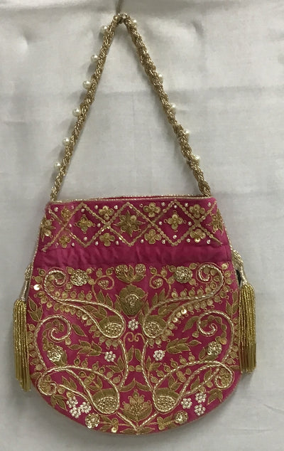Magenta Bloom Gold Embroidered Potli