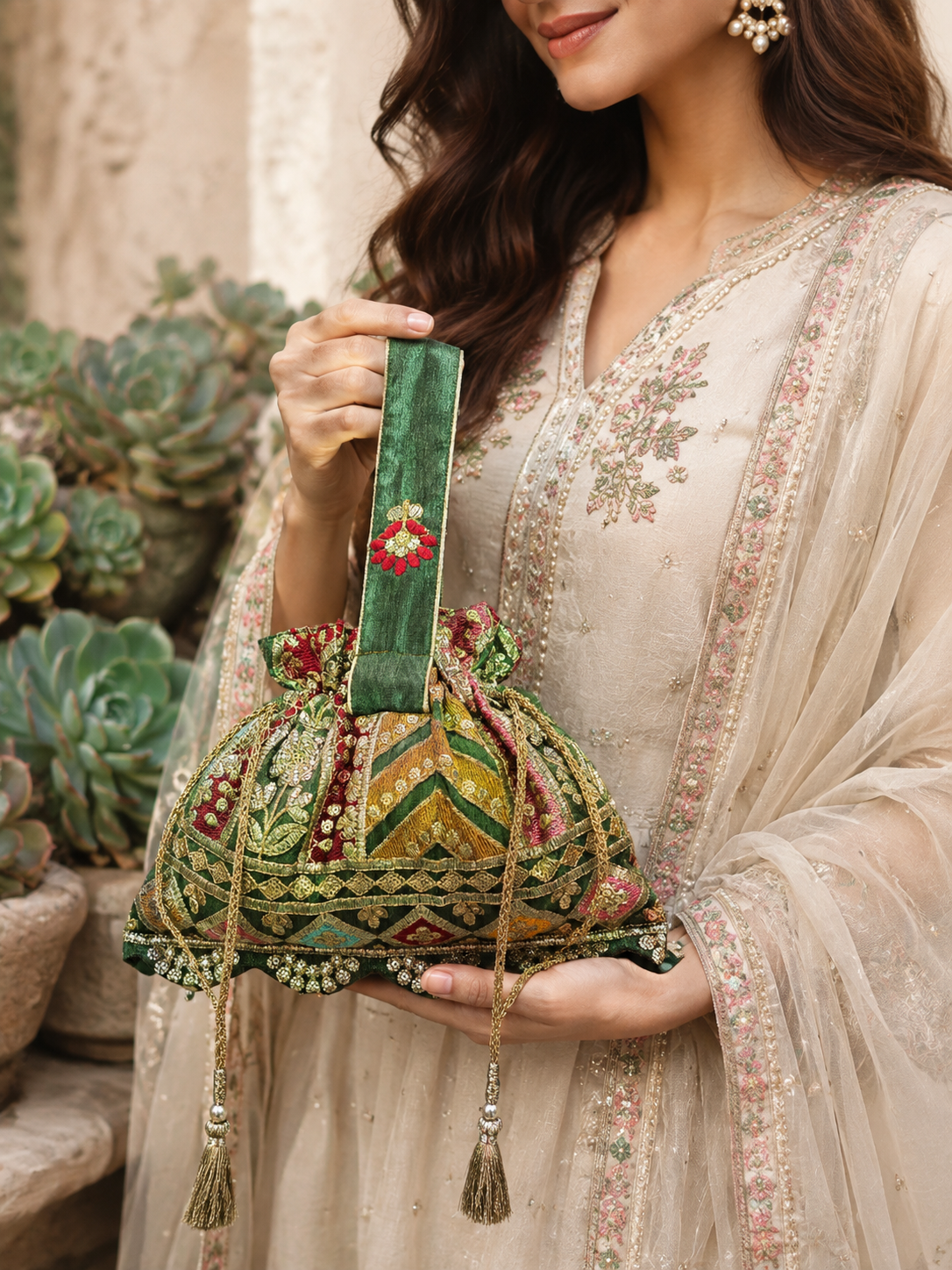 Emerald Heritage Embroidered Potli