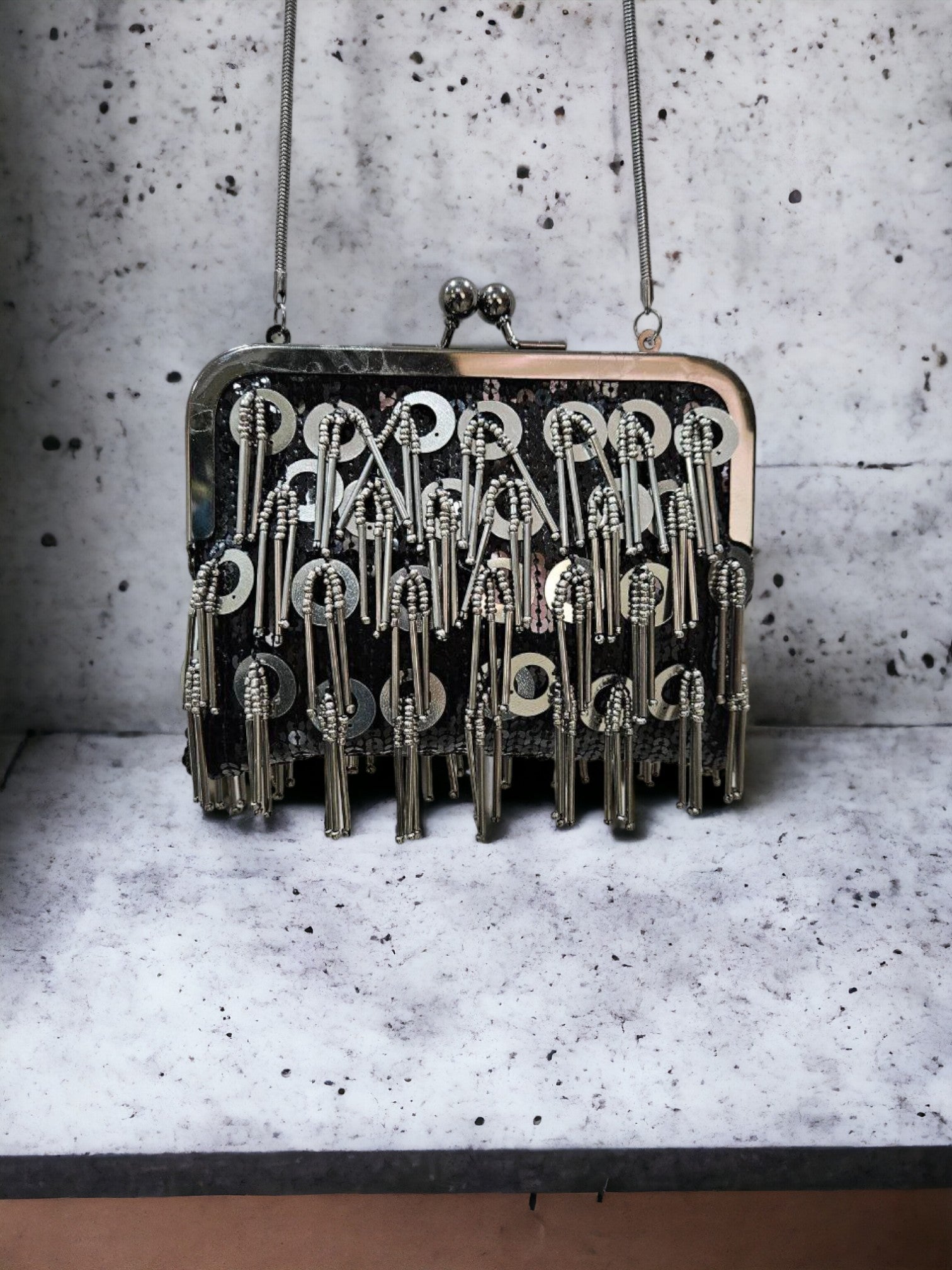 Metallic Fringe Clutch