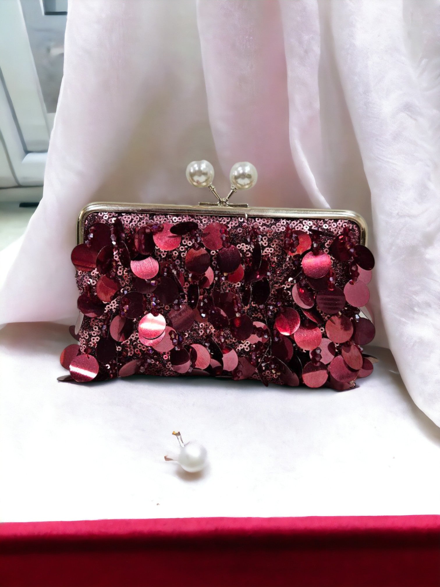 Ruby Sequin Pearl-Clasp Potli