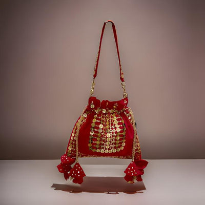 Regal Crimson Embroidered Potli