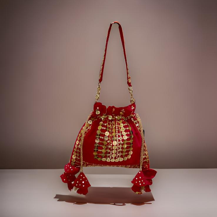 Regal Crimson Embroidered Potli