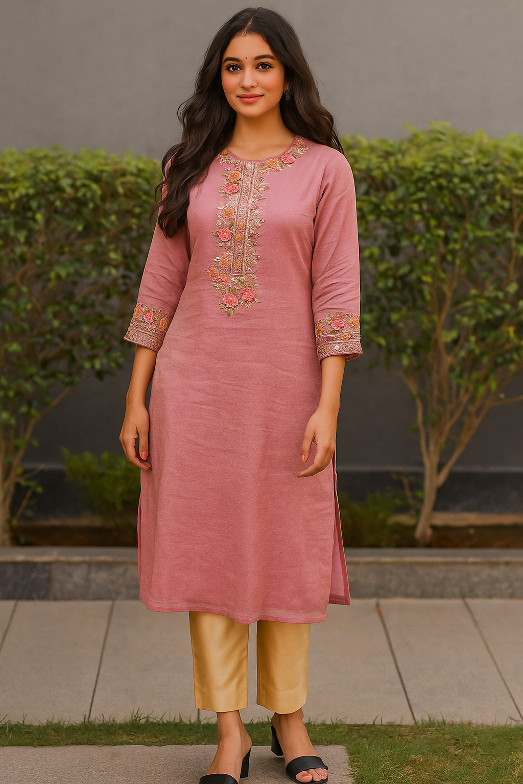 Rose Dust Hand-Embroidered Kurta Set