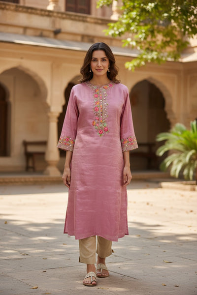 Rose Dust Hand-Embroidered Kurta Set