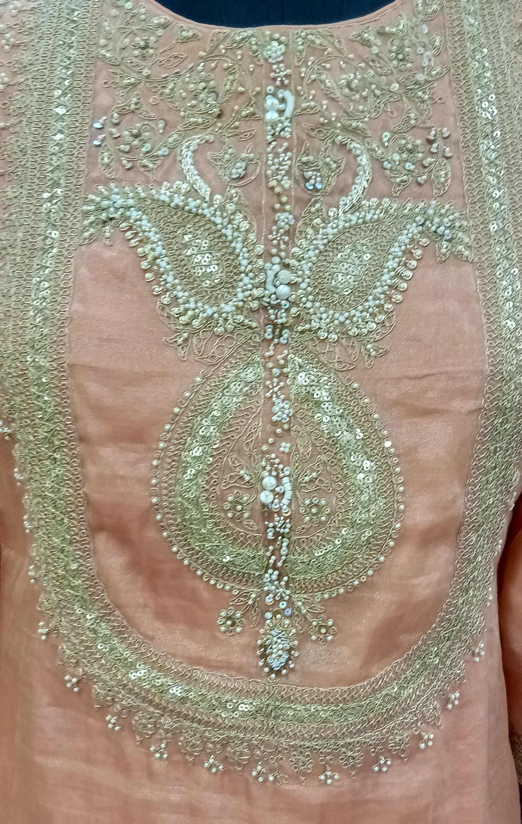 Terracotta Glow Silk-Blend Embroidered Kurta