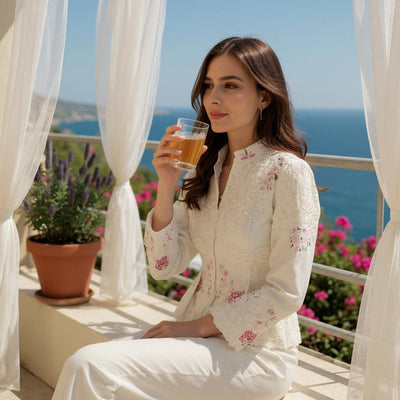 Ivory Rose Embroidered Jacket Top