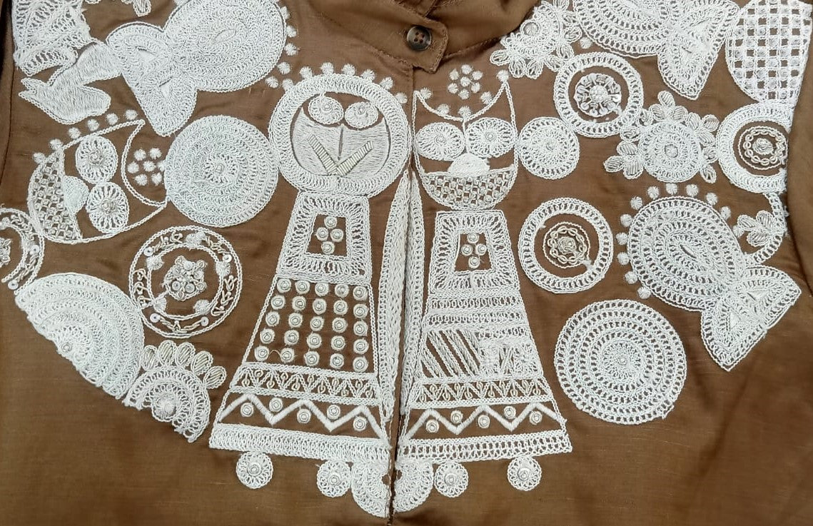 Brown Lace Yoke Shirt