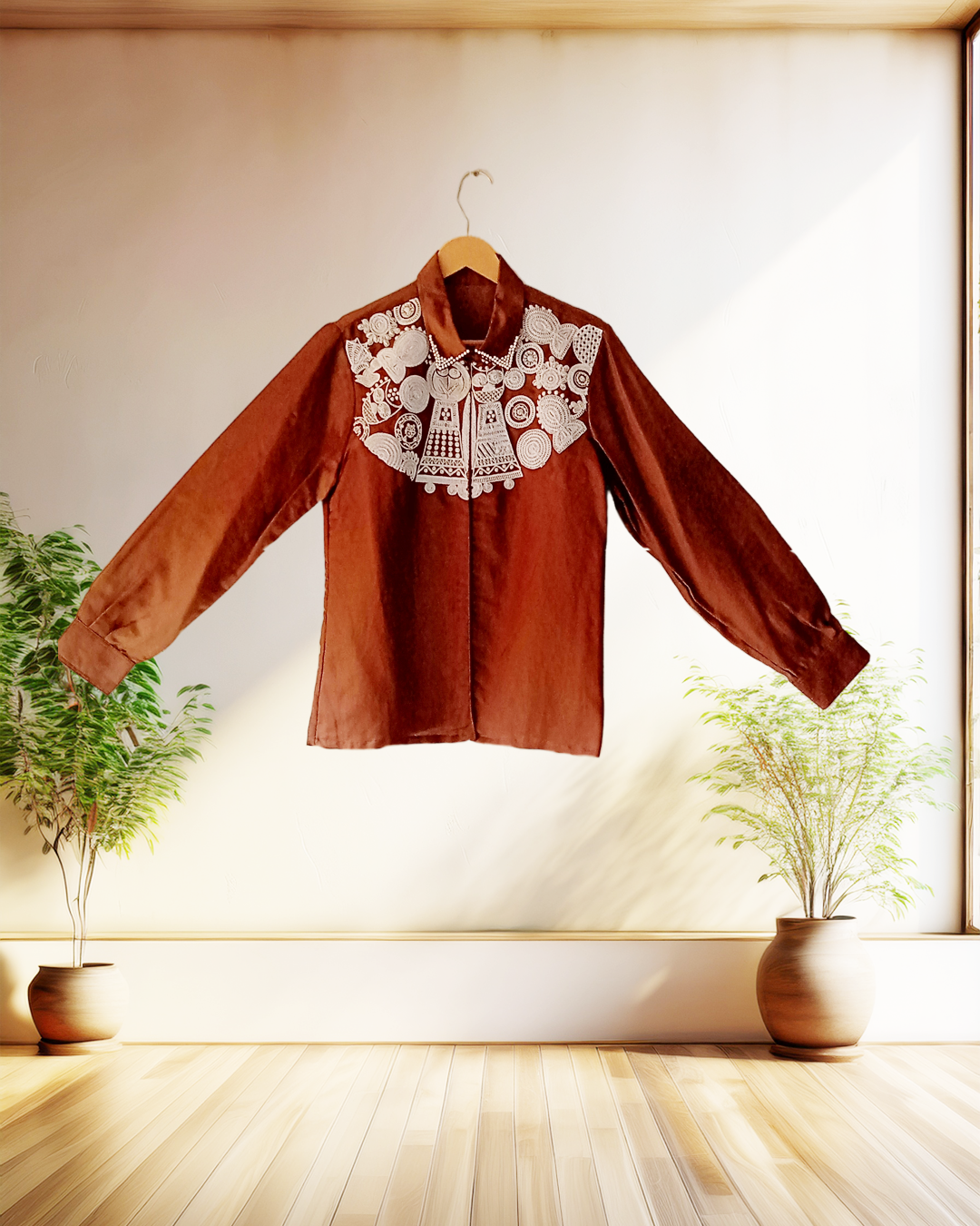 Brown Lace Yoke Shirt